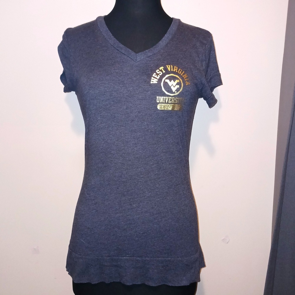 Jones & Mitchell West Virginia University WVU V-Neck Tshirt Grey Gold Juniors XL